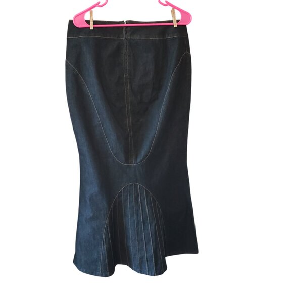 Bisou Bisou Ankle Length Fit A& Flare Y2K Denim Skirt Dark Wash Sexy NWOT Sz 10 - Picture 2 of 7